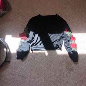 Black hoodie w/ rose embroidery on sleeves